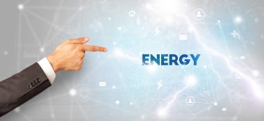 ENERGY yazıtlarına el işareti, modern teknoloji kavramı