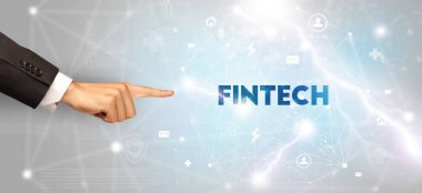 FINTECH yazıtlarına el işareti, modern teknoloji kavramı