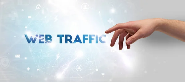 Mano Puntando Iscrizione Web Traffic Concetto Tecnologia Moderna — Foto Stock