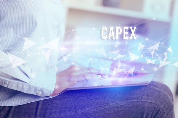 Capex Yazıtlı Tablet Kullanarak Ellerini Kapat Modern Teknolojisi Kavramı — Stok fotoğraf