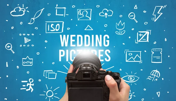Ruční Fotografování Digitálním Fotoaparátem Nápisem Způsobilosti Koncepce Nastavení Fotoaparátu — Stock fotografie
