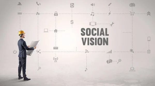 Social Vision 개념과 새로운 미디어 작업하는 엔지니어 — 스톡 사진