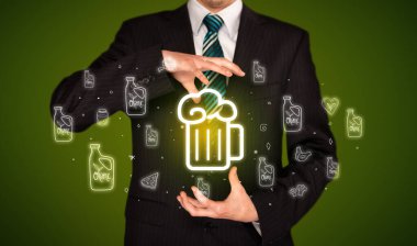 Bira bardağı ikonu, sağlıklı yemek teslimatı konsepti.