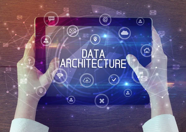 Närbild Surfplatta Med Data Architecture Inskription Innovativt Teknikkoncept — Stockfoto
