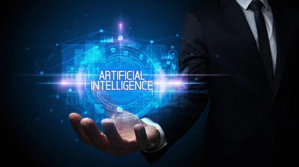 Man Hand Hålla Artificiell Intelligens Inskription Teknik Koncept — Stockfoto
