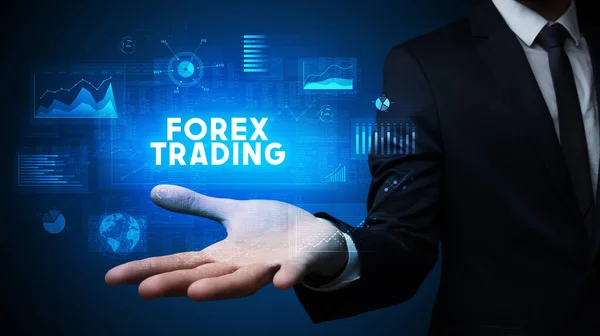 Hand Businessman Gazdaság Forex Trading Felirat Üzleti Siker Koncepció — Stock Fotó