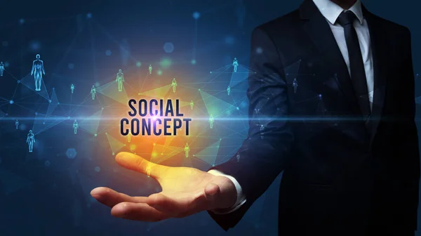 Elegáns Kézfogás Szociális Következtetés Felirat Közösségi Hálózati Koncepció — Stock Fotó