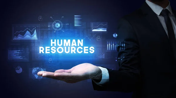 Hand Businessman Holding Human Resources Inscription Business Success Concept — Stock fotografie