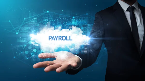 Hand Businessman Het Bezit Van Payroll Inscriptie Succesvol Business Concept — Stockfoto