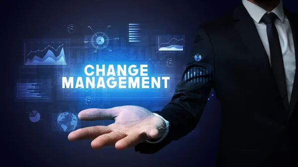 Hand Businessman Holding Change Management Inscription Business Success Concept — Stock Photo, Image