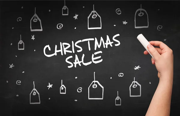 Hand Drawing Christmas Sale Inscription White Chalk Blackboard Online Shopping — Stock Photo, Image