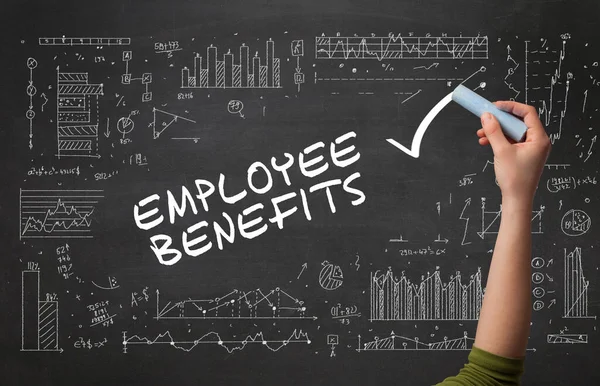Handritning Employee Benefits Inskription Med Vit Krita Svarta Tavlan Affärsidé — Stockfoto