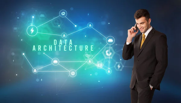 Affärsman Framför Cloud Service Ikoner Med Data Architecture Inskription Modern — Stockfoto