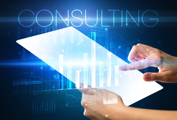 Tavoletta Futuristica Con Scritta Consulting Sopra Concetto Business Moderno — Foto Stock