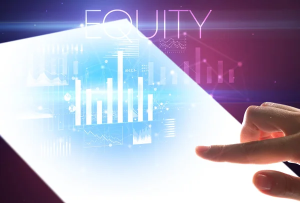 Hand Hält Futuristisches Tablet Mit Equity Aufschrift Oben Modernes Geschäftskonzept — Stockfoto