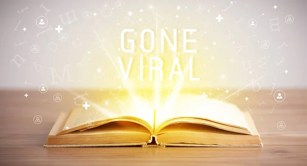 Open Book Gone Viral Inscription Social Media Concept — Stock Photo, Image