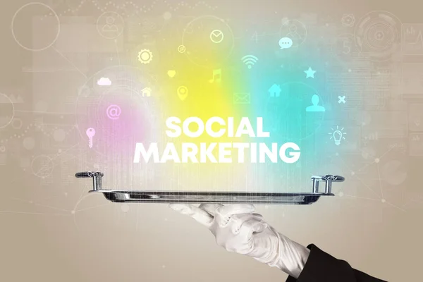 Ober Ten Dienste Van Sociale Netwerken Met Sociale Marketing Inscriptie — Stockfoto