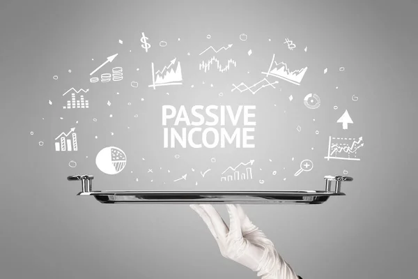 Waiter Serving Business Idea Concept Passive Income Inscription — Stock Photo, Image