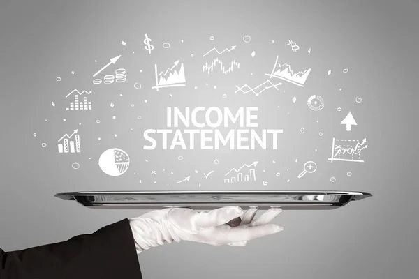 Kellner Serviert Geschäftsidee Konzept Mit Income Statement Inschrift — Stockfoto