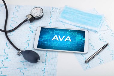 AVA kısaltmalı bir tabletin yakın plan görüntüsü, tıbbi konsept