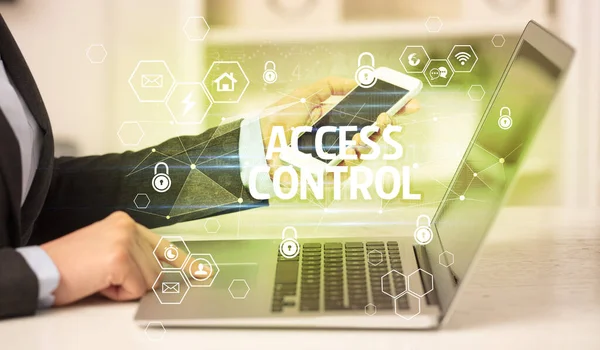 Надпись Access Control Ноутбуке Концепции Интернет Безопасности Защиты Данных Блокчейна — стоковое фото
