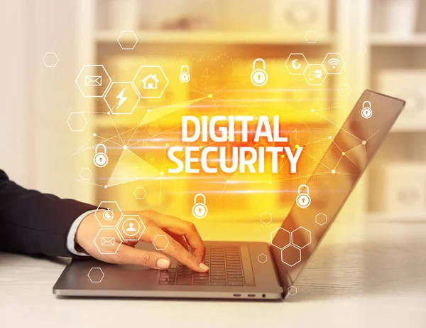 Digitale Sicherheit Auf Laptop Internetsicherheit Und Datenschutzkonzept Blockchain Und Cybersicherheit — Stockfoto