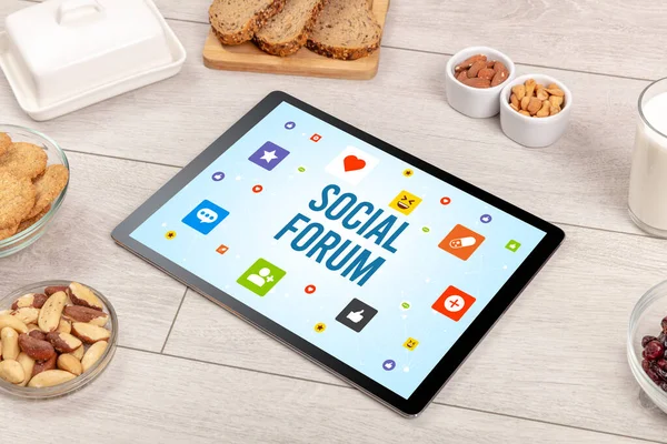 Compostage Sain Tablette Avec Inscription Forum Social Concept Réseautage Social — Photo