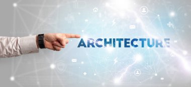 ARCHITECTURE yazıtlarına el işareti, modern teknoloji kavramı