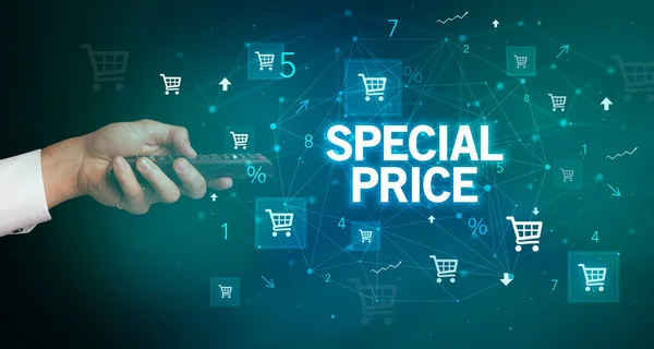 Ruční Držení Bezdrátové Periferní Nápisem Special Price Online Nákupní Koncept — Stock fotografie