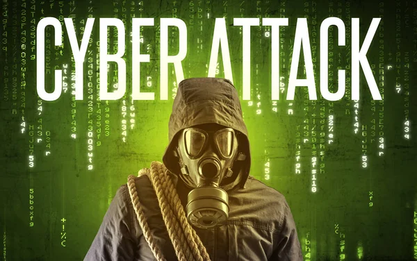 Hacker Tanpa Wajah Dengan Tulisan Cyber Attack Konsep Hacking — Stok Foto