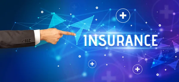 Närbild Beskuren Hand Pekar Insurance Inskription Medicinskt Koncept — Stockfoto