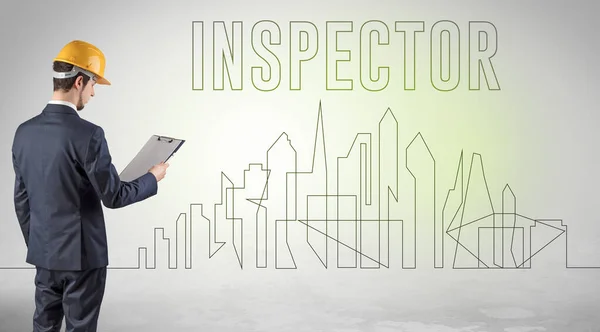 모자를 Inspector 개념으로 청사진을 사업가 — 스톡 사진