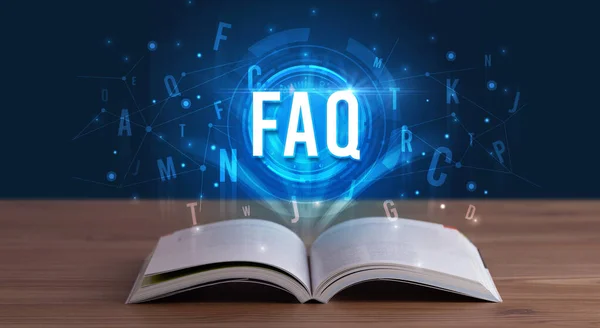 Faq Inscription Coming Out Open Book Digital Technology Concept — Stock Photo, Image