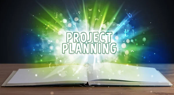 Project Planning Напис Виходить Відкритої Книги Освітня Концепція — стокове фото