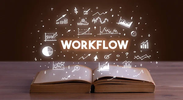 Workflow Inscription Coming Out Open Book Business Concept — Stock Photo, Image