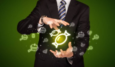 Şeker ikonu, sağlıklı yemek teslimatı konsepti.