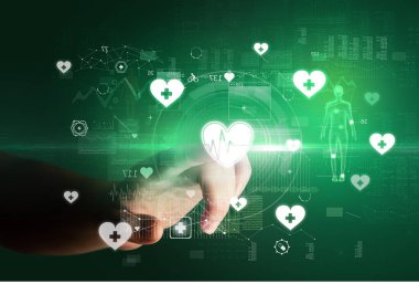 Ekranda ECG sembolü olan fütüristik sağlık cihazı, fütüristik kavram.