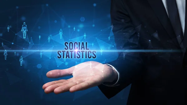 Elegante Hand Het Bezit Van Social Statistics Inscriptie Social Networking — Stockfoto