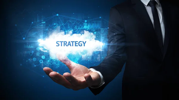 Hand Businessman Holding Strategie Inscriptie Succesvol Business Concept — Stockfoto