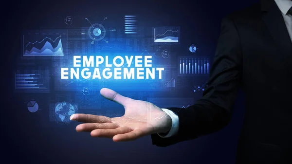 Hand Businessman Holding Employee Engagement Inscription Business Success Concept — Stock fotografie