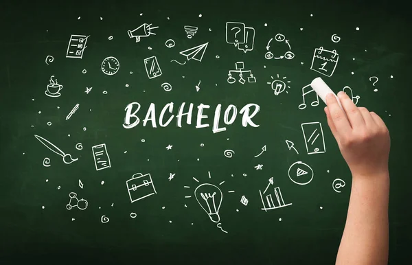 Desenho Mão Bachelor Inscrição Com Giz Branco Quadro Negro Conceito — Fotografia de Stock