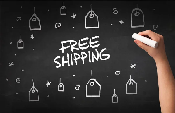 Hand Drawing Free Shipping Inscription White Chalk Blackboard Online Shopping — Stock Photo, Image