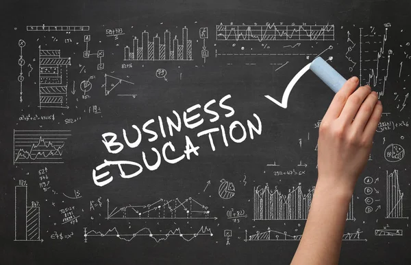 Desenho Mão Business Education Inscrição Com Giz Branco Quadro Negro — Fotografia de Stock
