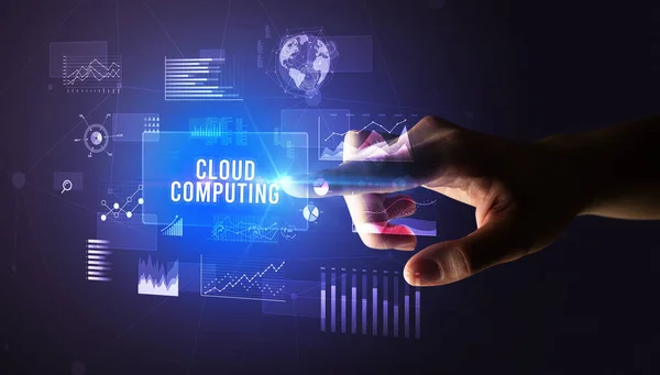 Hand Anfassen Cloud Computing Inschrift Neue Geschäftstechnologie Konzept — Stockfoto