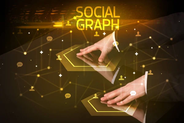 Navigeer Door Sociale Netwerken Met Sociale Grafiek Inscriptie Nieuw Media — Stockfoto