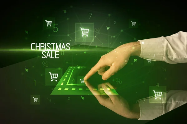 Compras Online Com Conceito Inscrição Christmas Sale Com Ícones Carrinho — Fotografia de Stock