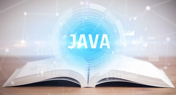 Javaの略称でオープンブック 現代技術の概念 — ストック写真