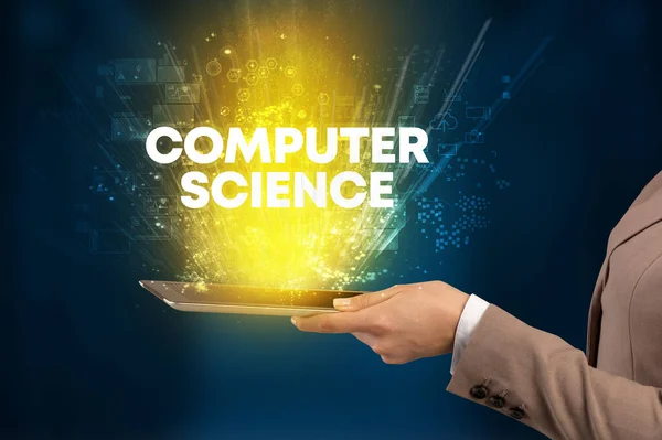 Närbild Pekskärm Med Computer Science Inskription Innovativt Teknikkoncept — Stockfoto