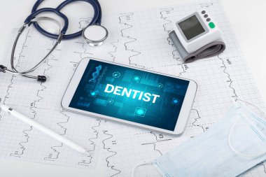 DENTIST yazıtlı tablet bilgisayar ve tıbbi malzemeler, önleme kavramı