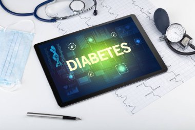 DIABETES yazıtlı tablet bilgisayar ve tıbbi malzemeler, önleme kavramı